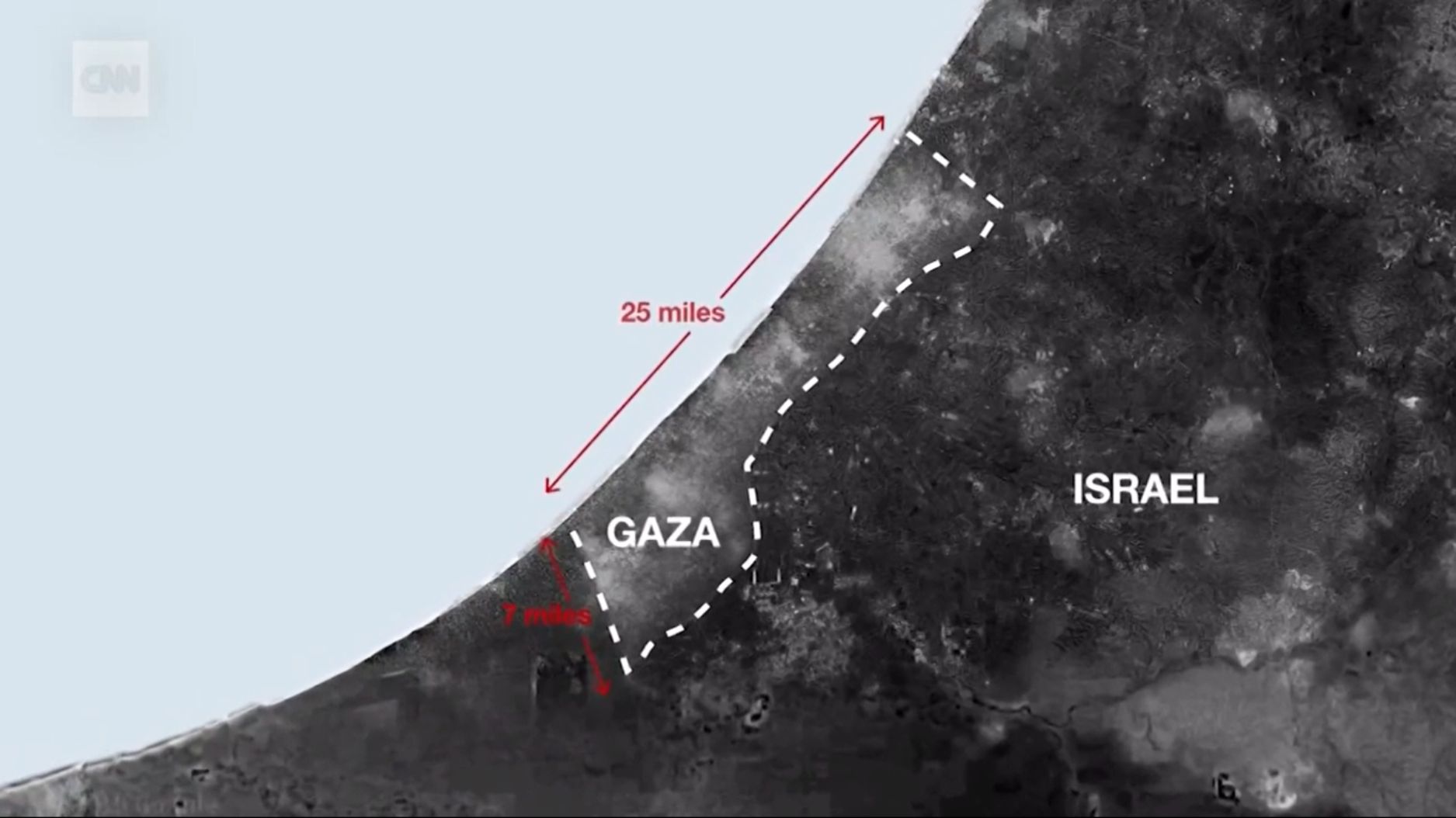 Gaza tiene alrededor de 40 km de largo y unos 11 km de ancho. (Crédito: CNN)
