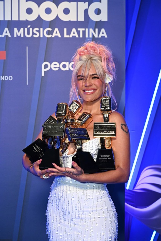 Karol G en los Premios Billboard Latin Music 2023. (Crédito: Rodrigo Varela/Getty Images)