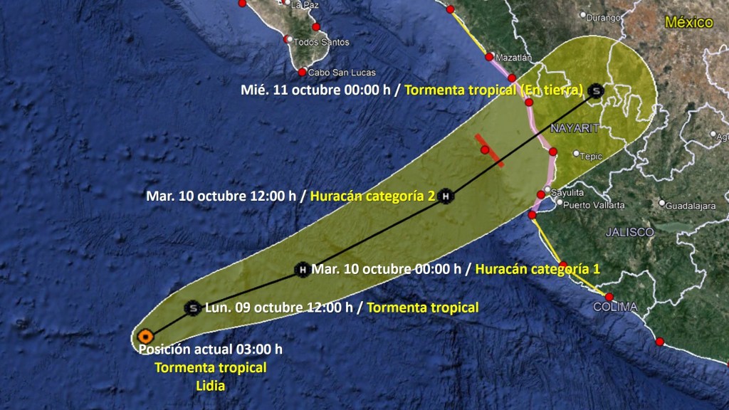 La tormenta tropical Lidia podría tocar tierra este martes en México