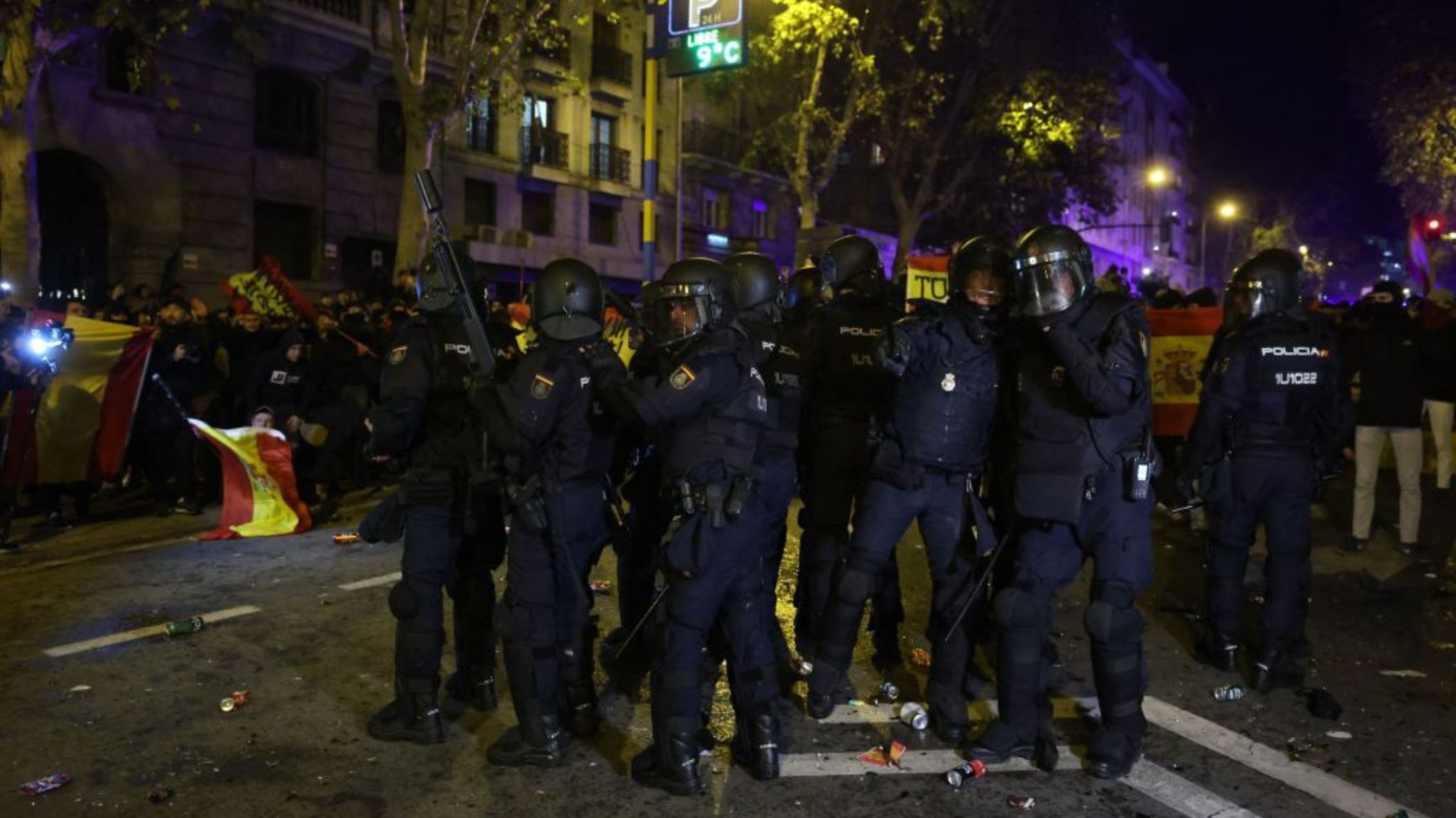 What is happening in the protests in Madrid, Spain, on the occasion of the inauguration of the new president?
