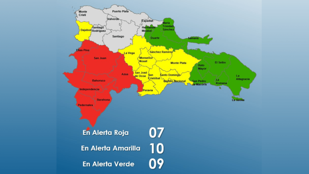 Provincias en alerta en República Dominicana. Crédito: Centro de Operaciones de Emergencias