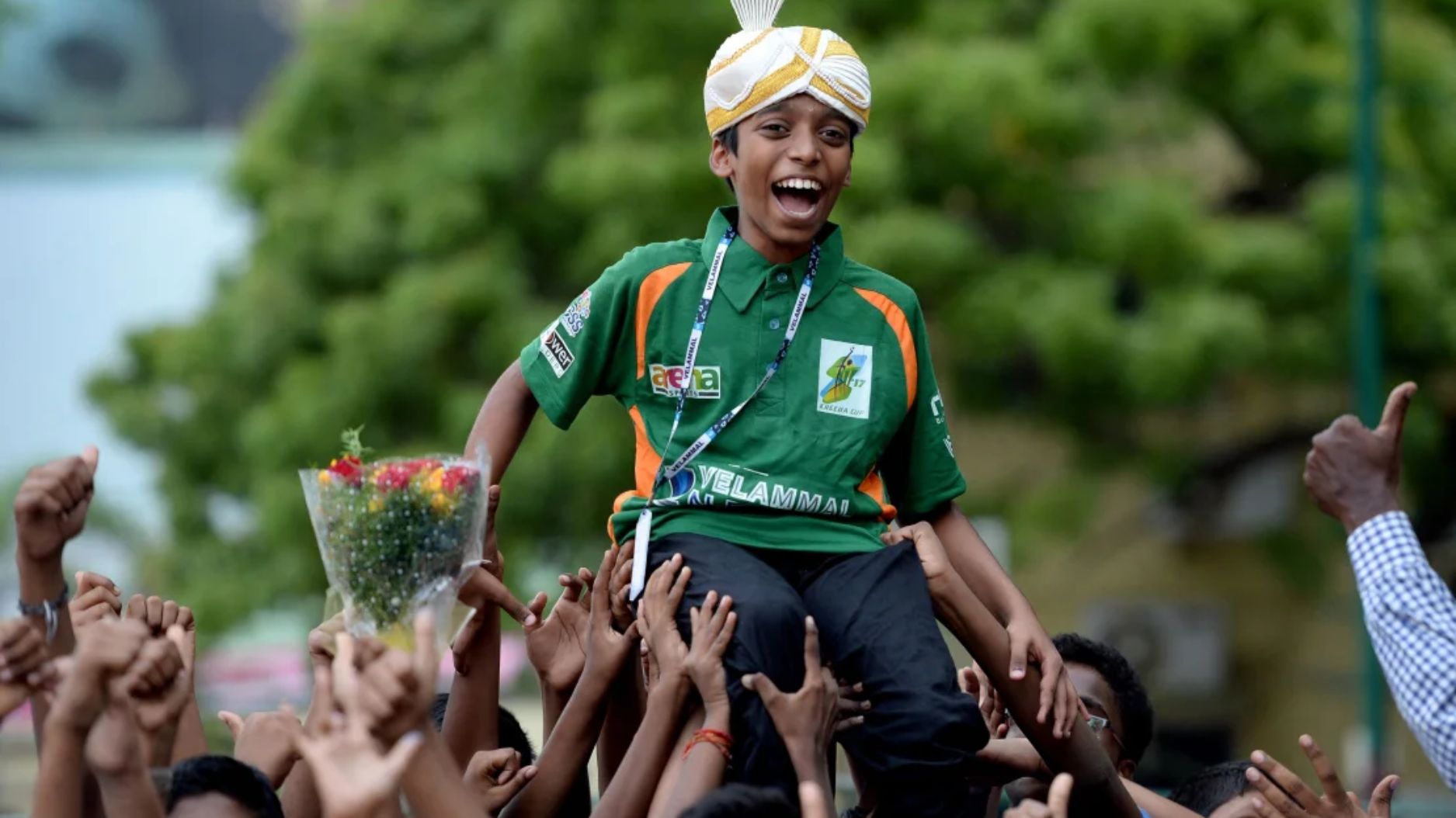 Praggnanandhaa Rameshbabu obtuvo el estatus de gran maestro en 2018, y aquí se le ve celebrando en Chennai. (Crédito: Arun Sankar/AFP/Getty Images)