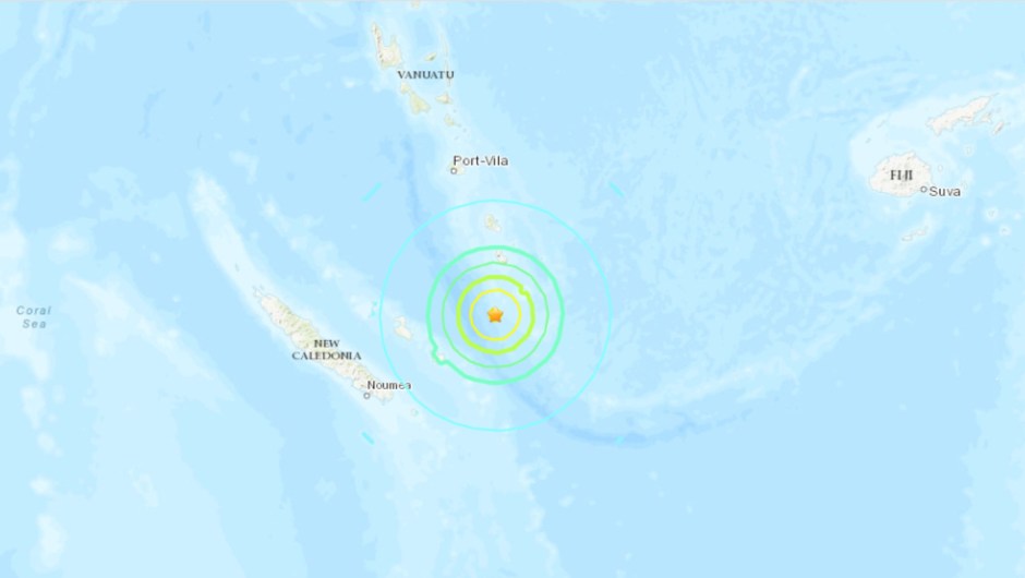 Ubicación del epicentro del terremoto de 7,1, el cual se ubicó al sur de Vanuatu. (Crédito: USGS)