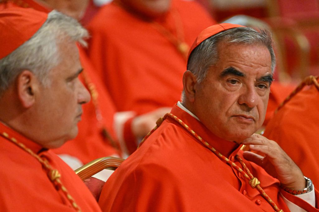 Italian Cardinal Giovanni Angelo Becchio (right) in a photo taken at the Vatican on August 27, 2022. (Credit: Alberto Pizzoli/AFP/Getty Images)