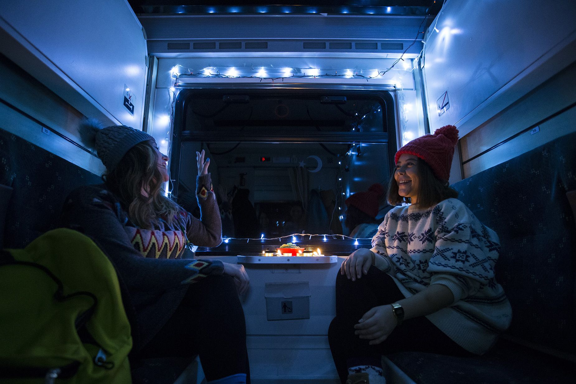 Travelers often decorate their cabins with strings of lights and candles.  (Mustafa Kamachi/Anadolu Agency/Getty Images)