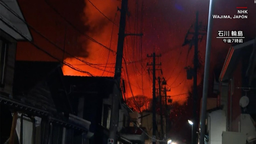 Incendios en Wajima, Japón, tras terremoto