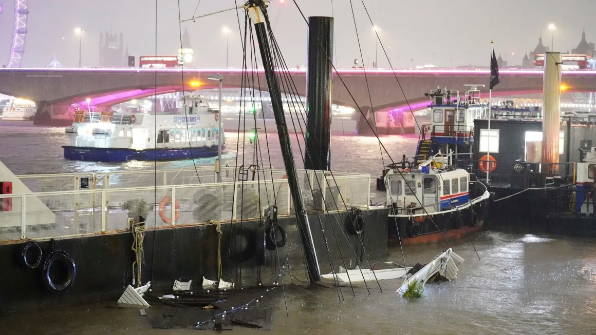 A party boat sank in London amid heavy rain and flooding in the capital