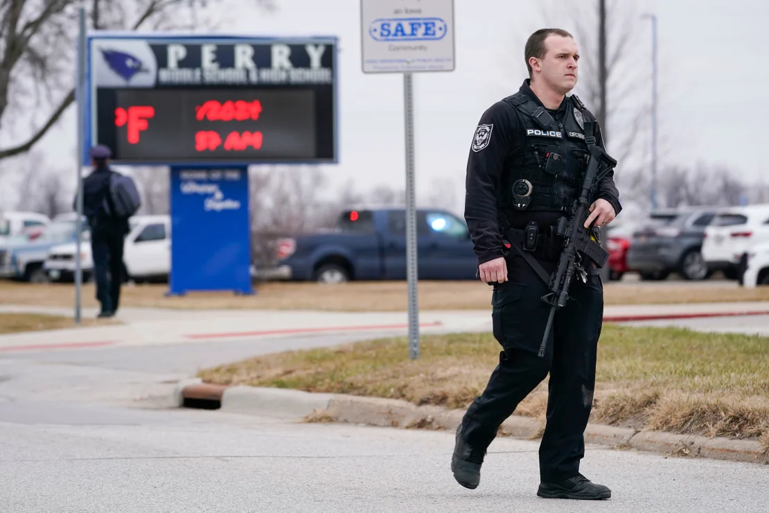 Police went to Perry High School on Thursday.  (Photo credit: Andrew Harnick/AP)