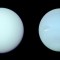 Las imágenes reprocesadas muestran los verdaderos colores de Urano (izquierda) y Neptuno. (Cortesía: Universidad de Oxford)