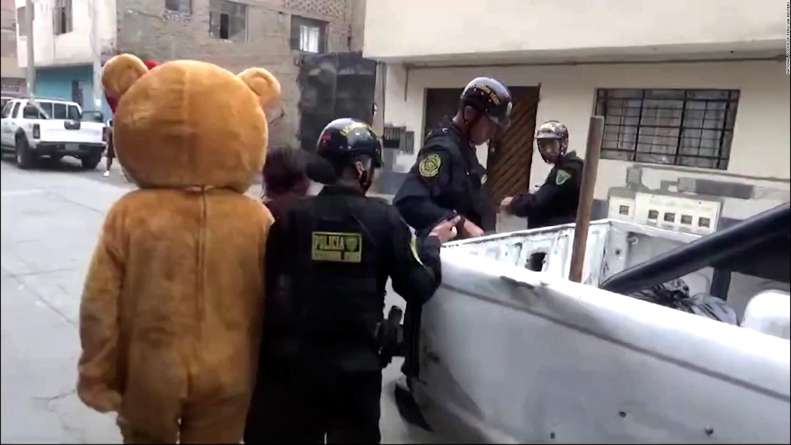 Video muestra a un policía de Perú disfrazado de oso para una redada  antinarco