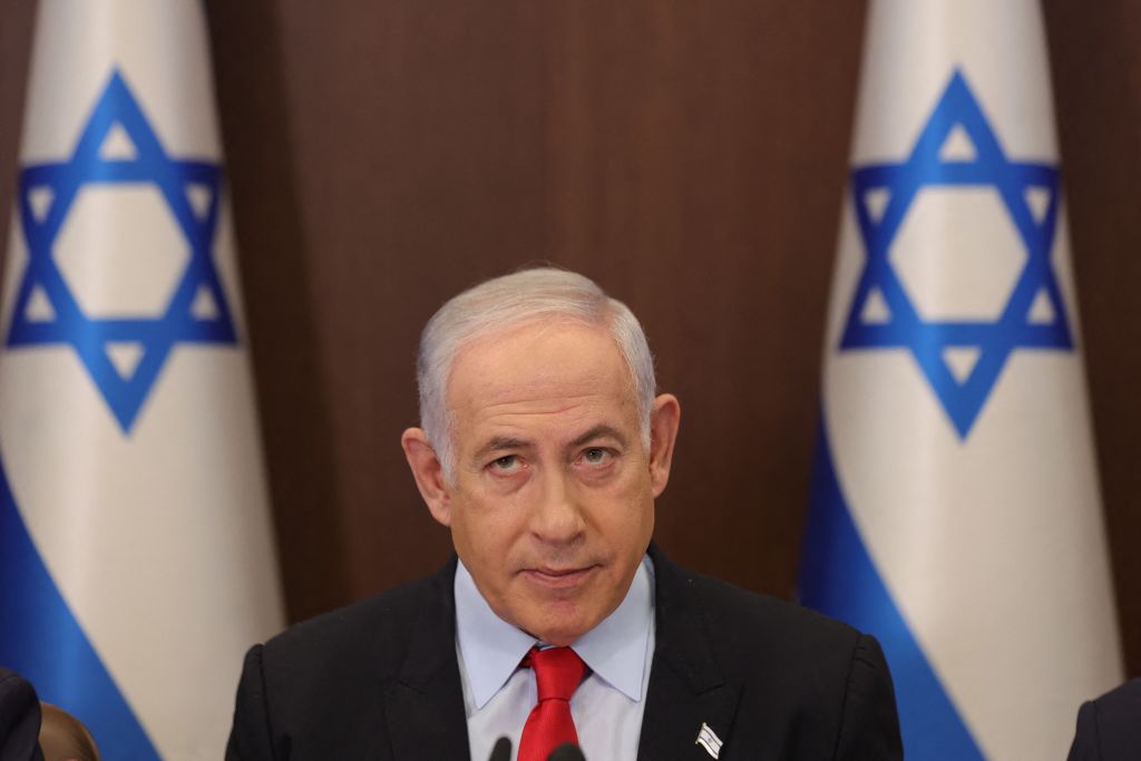 Israeli Prime Minister Benjamin Netanyahu attends the weekly cabinet meeting at his office in Jerusalem on September 27, 2023.  (Photo by: Abir Sultan/Pool/AFP/Getty Images).