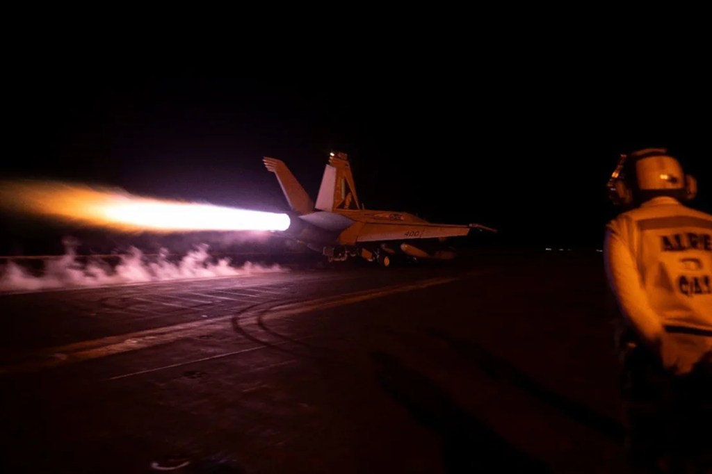 On February 3, 2024, the US-led coalition carried out airstrikes in Yemen in response to the Houthi offensive in the Red Sea.  (Credit: US Central Command)