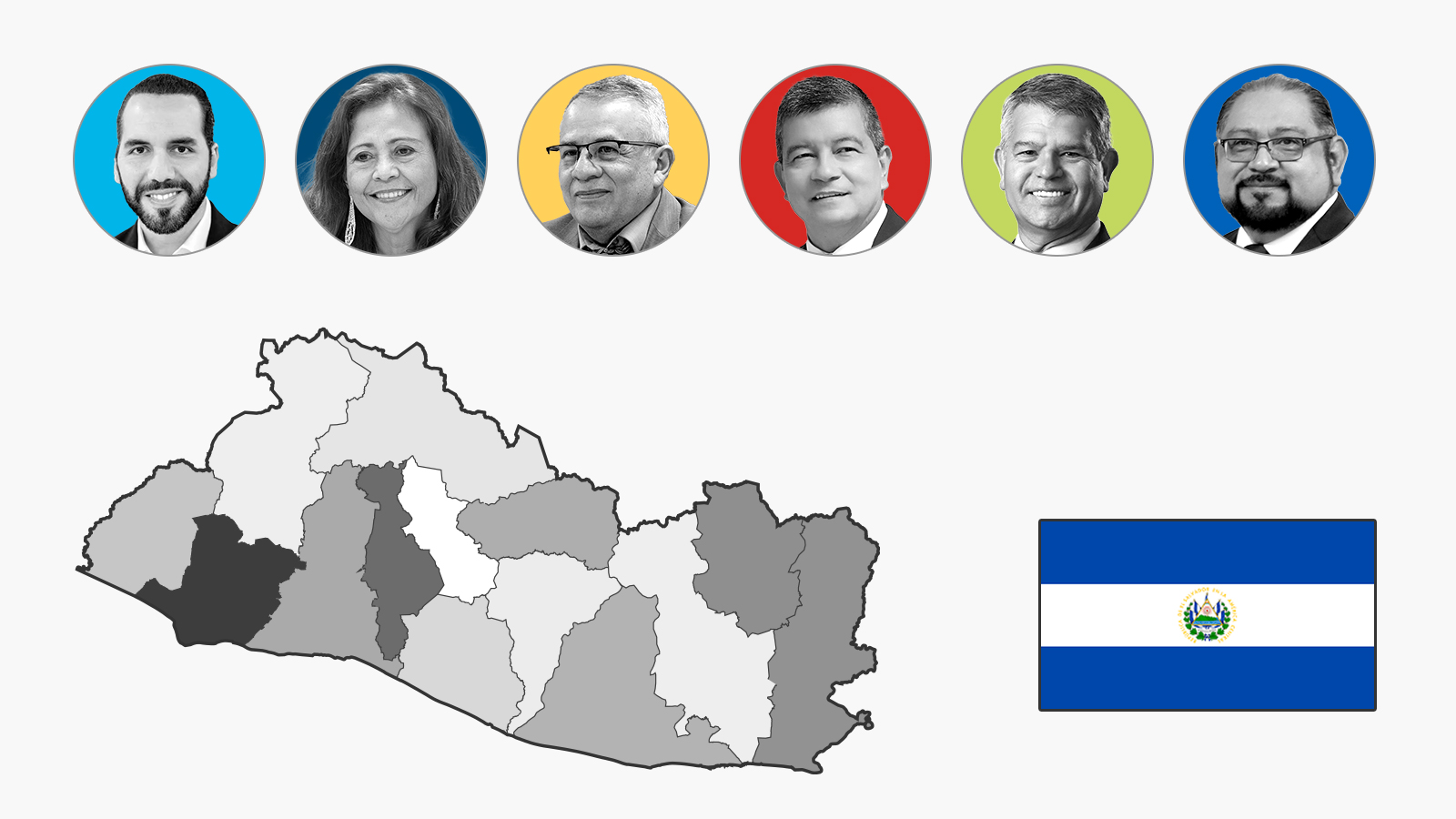 Mapa de resultados por departamentos de las elecciones en El Salvador 2024