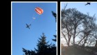 Avión cayendo con un paracaídas impacta a un vecindario