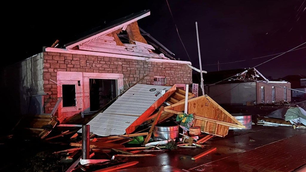 Indian Lake, Ohio suffered extensive damage to buildings after the storm passed through on Thursday.  (Credit: Indian Lake Chamber)