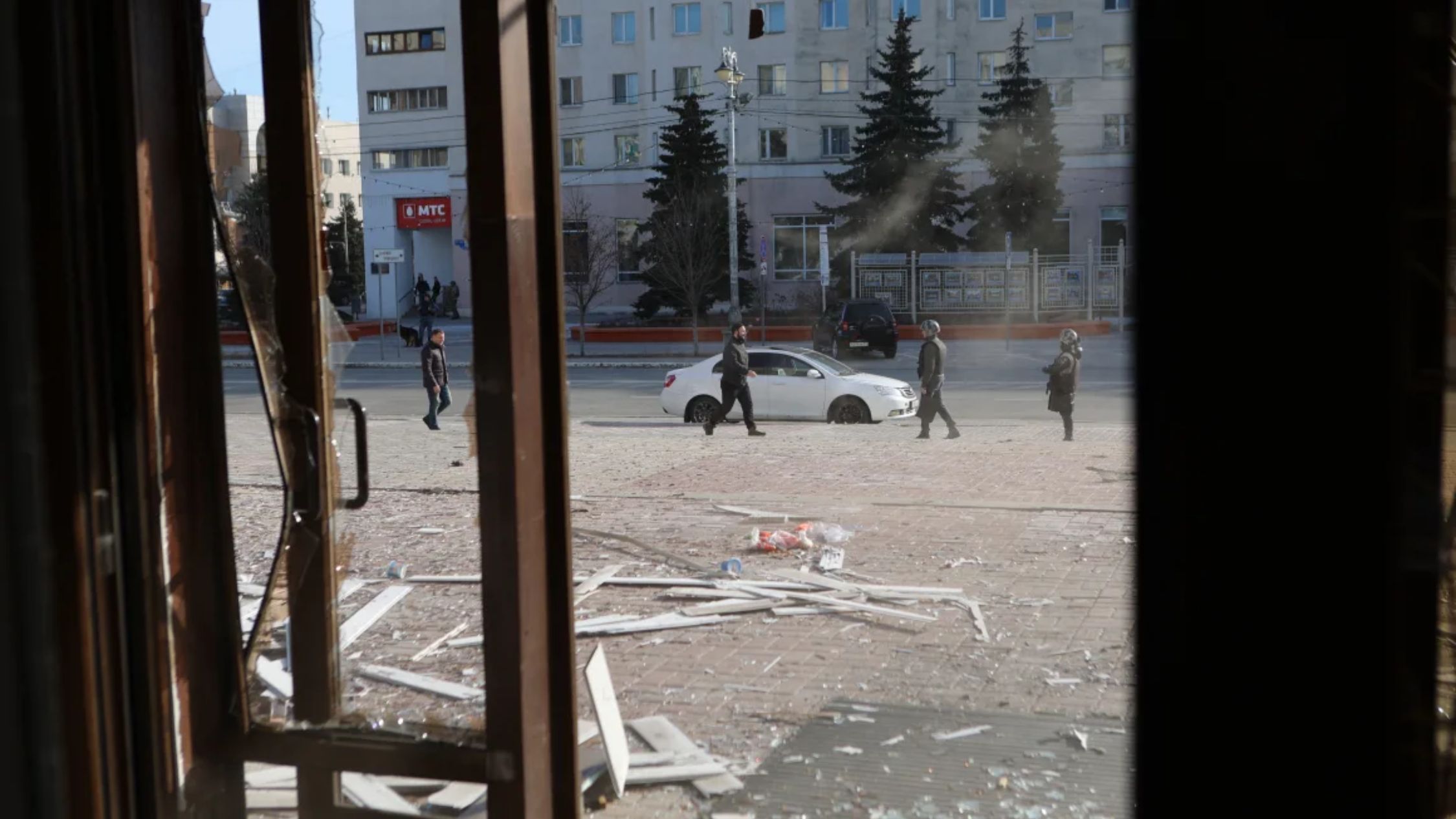 Belgorod City Hall was damaged after drone attacks on the city on Tuesday.  (Credit: Stringer/AFP/Getty Images)
