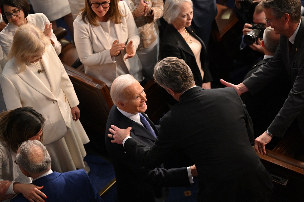 El presidente Joe Biden llega para pronunciar el discurso sobre el Estado de la Unión en la Cámara de Representantes del Capitolio de Estados Unidos en Washington el 7 de marzo. (Mandel Ngan/AFP/Getty Images)