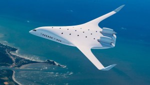 Los aviones de ala combinada podrían reducir las emisiones de carbono. Esta representación muestra un diseño de JetZero, con sede en California, cuyo objetivo es tener un avión en servicio para 2030. (Crédito: JetZero)