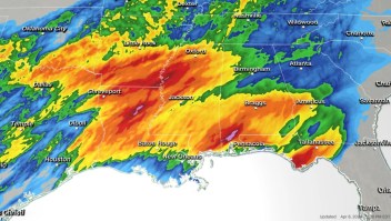 Un modelo de pronóstico muestra las acumulaciones de lluvia esperadas hasta el miércoles en todo el sur de Estados Unidos. (Crédito: cnnweather)
