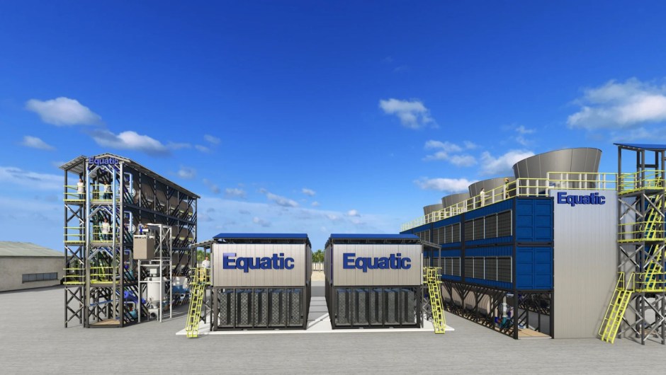 Una representación de la planta de eliminación de dióxido de carbono de Equatic actualmente en construcción en Singapur. (Crédito: Equatic)