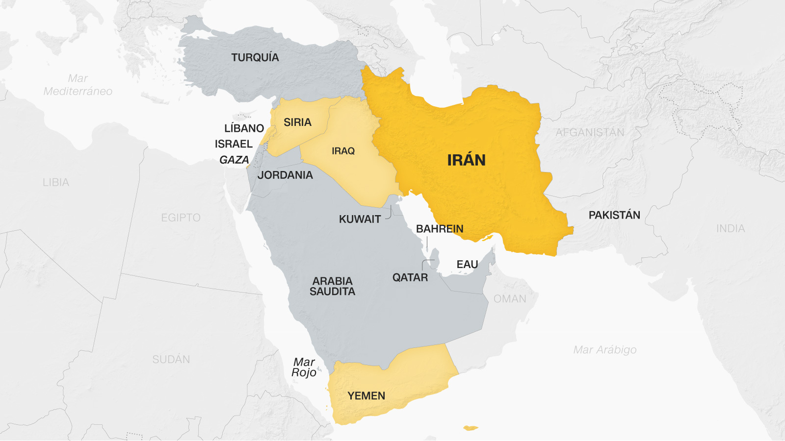 Este mapa muestra los focos de conflicto activos en Medio Oriente