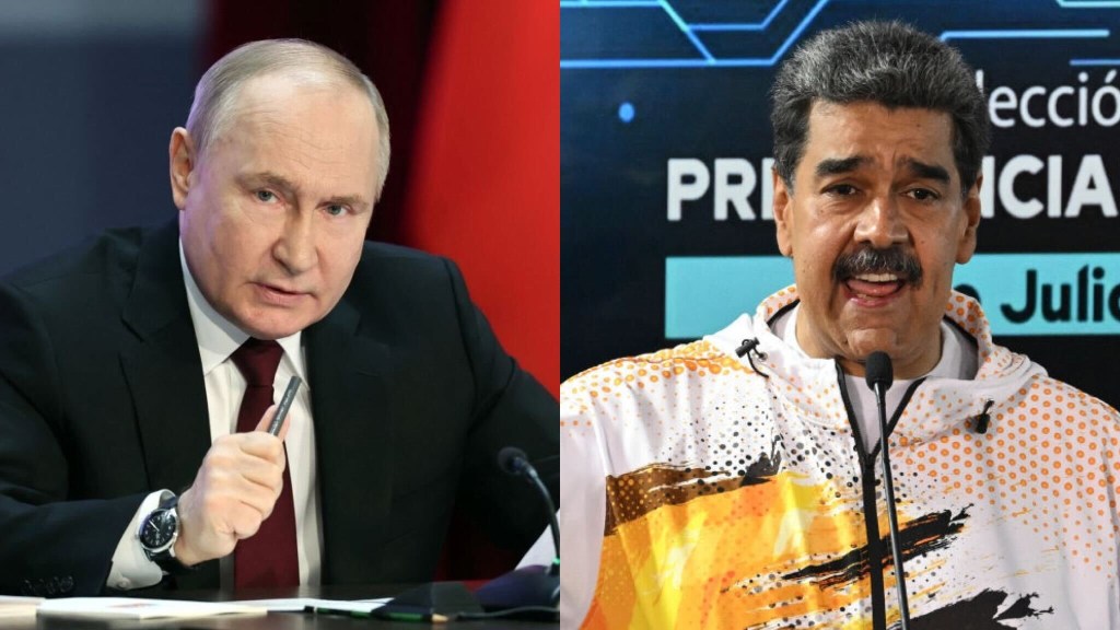 Vladimir Putin, presidente de Rusia, y Nicolás Maduro, presidente de Venezuela. (Crédito: SERGEI SAVOSTYANOV/POOL/AFP vía Getty Images y FEDERICO PARRA/AFP vía Getty Images)
