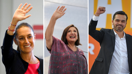 Claudia Sheinbaum, Xóchitl Gálvez y Jorge Álvarez Máynez antes del segundo debate presidencial. (Crédito: Getty Images)