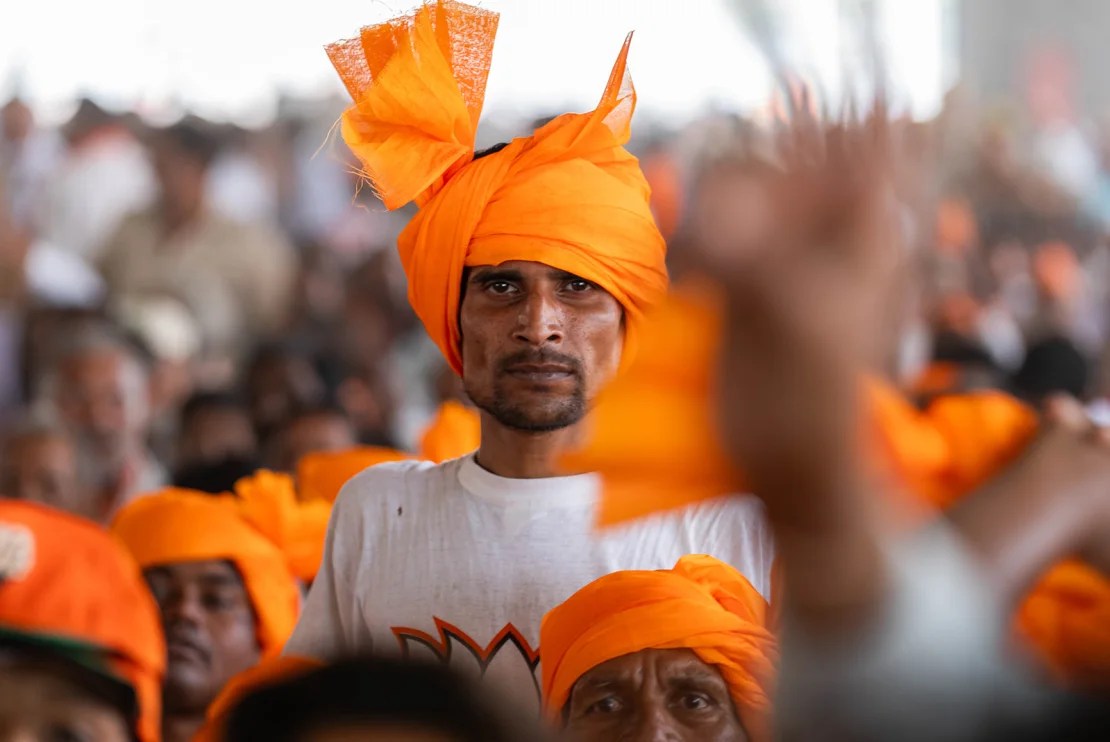 A Modi supporter at his rally in Aligarh, India on April 22, 2024.  (Photo: John Meese/CNN)