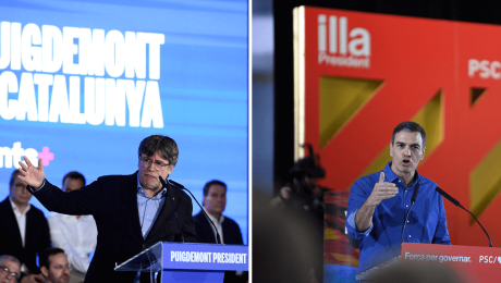 Carles Puigdemont y Salvador Illa, candidatos en las elecciones de Cataluña. (Crédito: Getty Images)