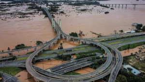 Vista aérea de un área inundada por fuertes lluvias en Porto Alegre, estado de Rio Grande do Sul, Brasil, el 3 de mayo de 2024. (Foto: Carlos Macedo/AP).