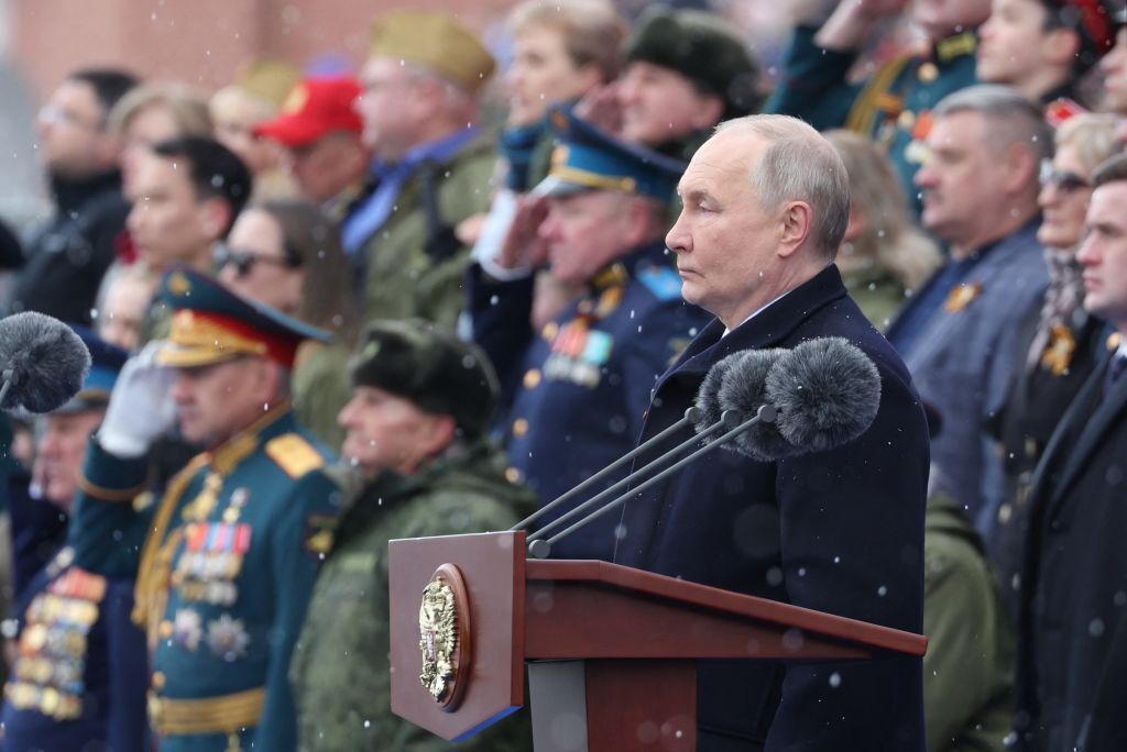 As the country celebrates victory in World War II, Putin says the Russian military is always ready