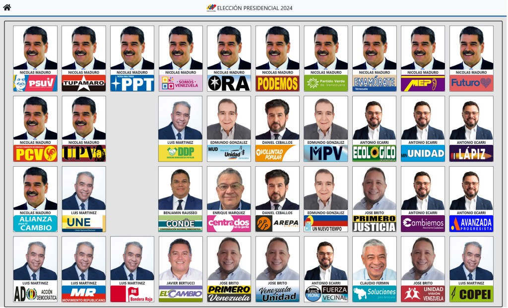 Tarjetón para las elecciones presidenciales 2024 de Venezuela. (Crédito: CNE)