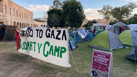 Desde el 23 de abril, han surgido campamentos en varios campus universitarios de Australia. (Hilary Whiteman/CNN)
