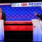 El presidente Joe Biden y el expresidente Donald Trump son vistos durante un debate presidencial de CNN en Atlanta el 27 de junio. (Austin Steele/CNN)