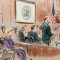 Este boceto del tribunal muestra la escena dentro de la sala donde se lleva a cabo el juicio de Hunter Biden este lunes 3 de junio en Wilmington, Delaware. (Bill Hennessy)