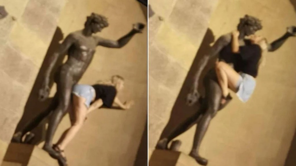 El fin de semana, una joven fue grabada besando, tocando y rozando una estatua de Baco, dios del vino y la sensualidad, en Florencia. (Crédito: redes sociales)