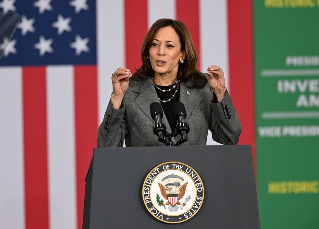 La vicepresidenta Kamala Harris pronuncia un discurso sobre las inversiones históricas de la administración Biden-Harris en acción climática en Charlotte, Carolina del Norte, el 4 de abril. (Peter Zay/Anadolu/Getty Images/File)