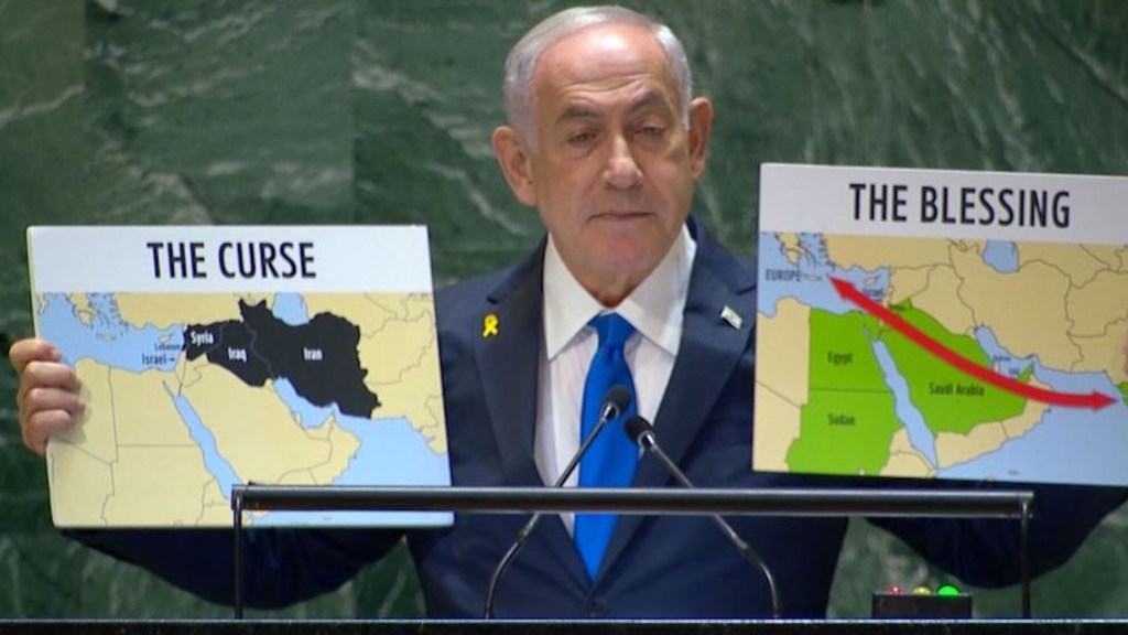 Netanyahu muestra mapas “de la bendición y la maldición" en la ONU y pregunta: "¿Cuál conformará nuestro futuro?"