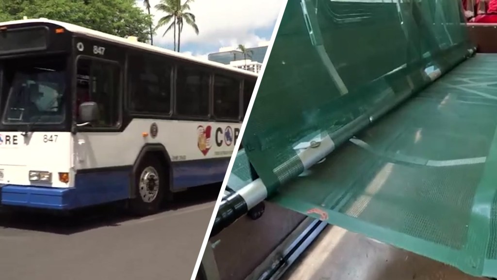 Así se ve el primer autobús que transporta a personas sin hogar a centros de alojamiento temporal en Honolulu, Hawai