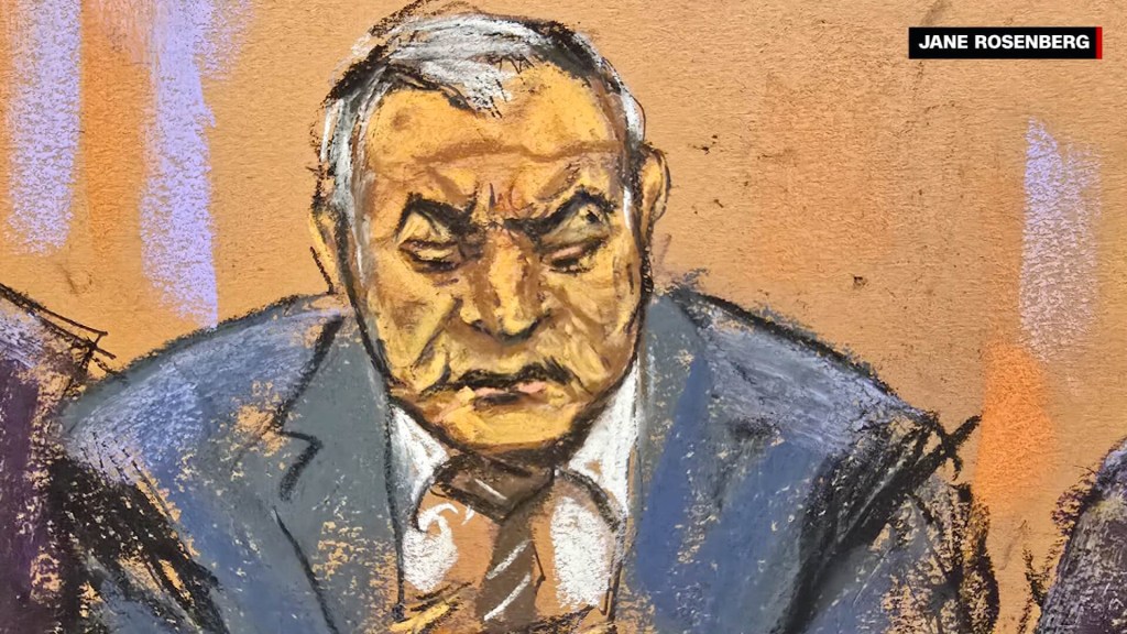 Sketch de Genaro García Luna durante su sentencia. (Crédito: Jane Rosenberg)