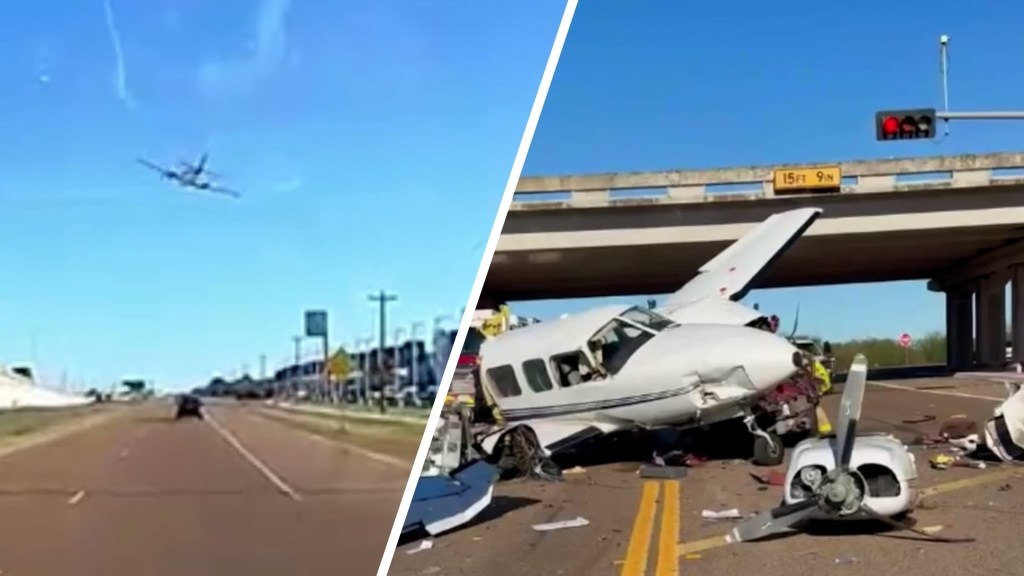 Una cámara capta cuando una avioneta se estrella en medio de una autopista en Texas