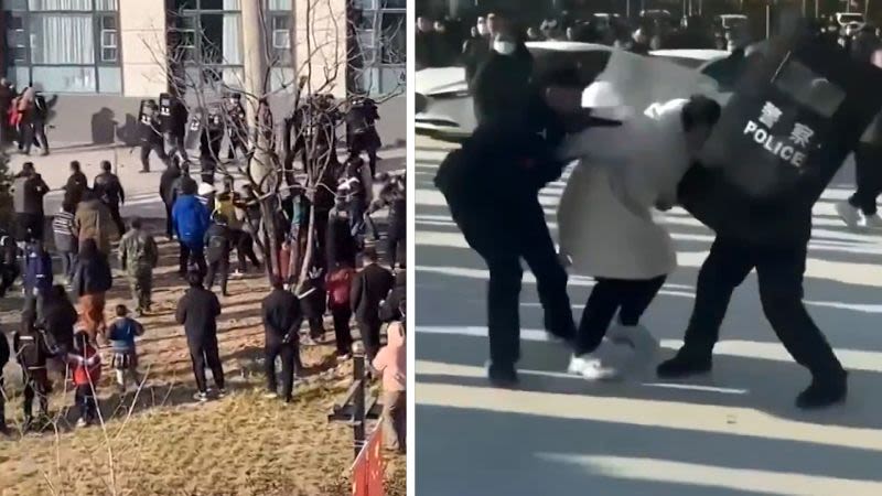 Manifestantes en China se enfrentan a un muro de policías antidisturbios